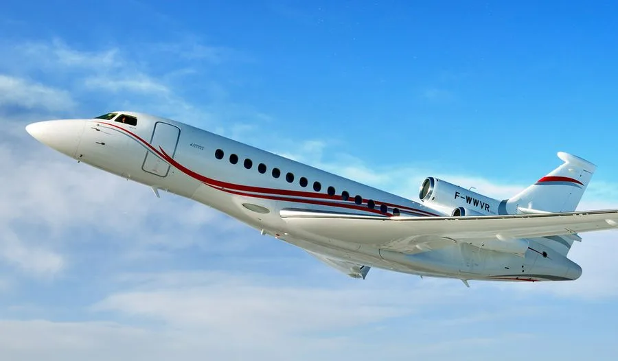 Long-range jet in flight